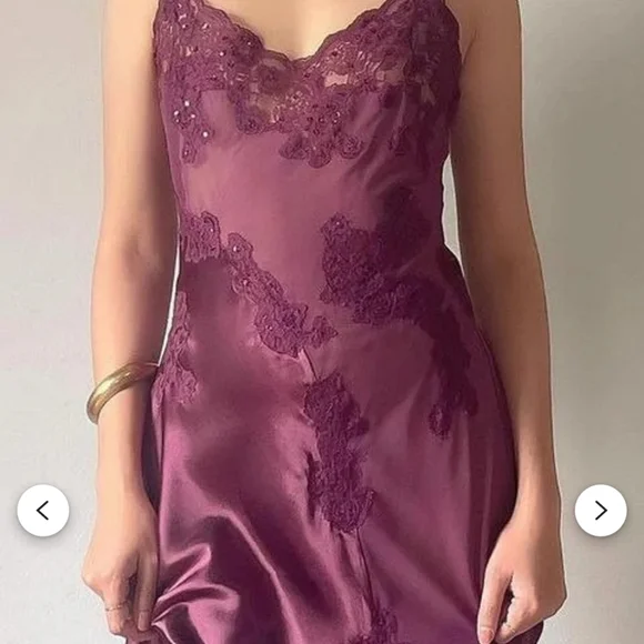 Vintage Romantic Dark Mulberry Satin Slip Gown Frederick's of Hollywood Large - Picture 4 of 12